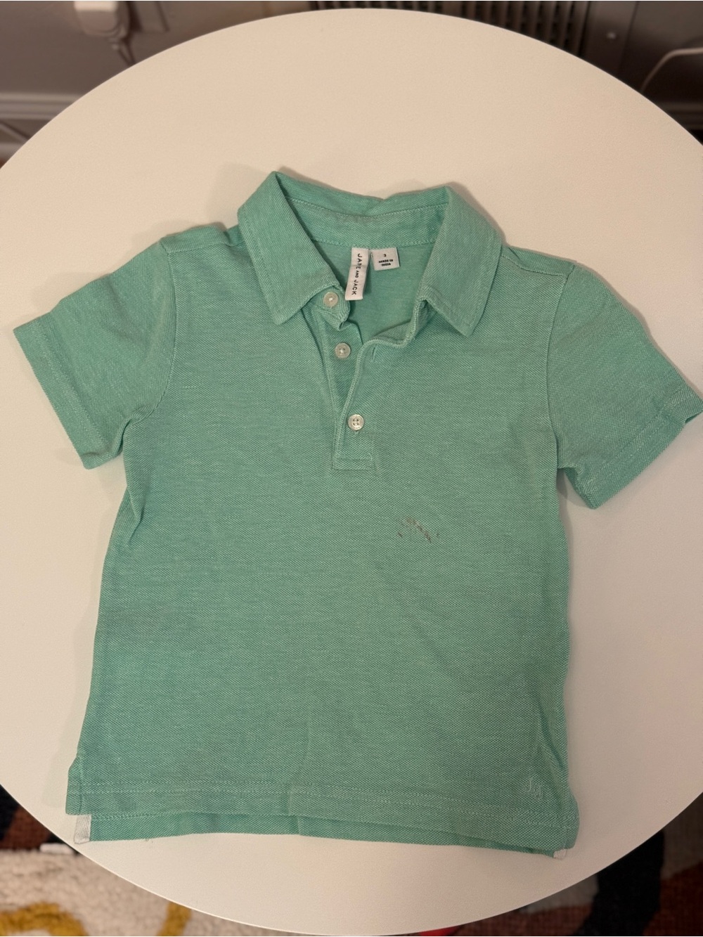 Janie and Jack Mint Green Short Sleeve cotton Polo 3T paint stain on front